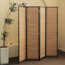 Furnnylane 4 Panel Bamboo Room Divider - 5.6 ft Tall Folding Privacy Screen for Room Separation, Natural Brown Freestanding Partition Wall for Home Office (67" H x 61.4" W)