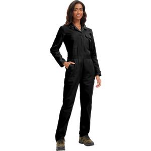 WORK IDEA Women's Long Sleeve Coveralls - 100% Cotton Work Jumpsuits Action Back And Utility Pockets with Hook L