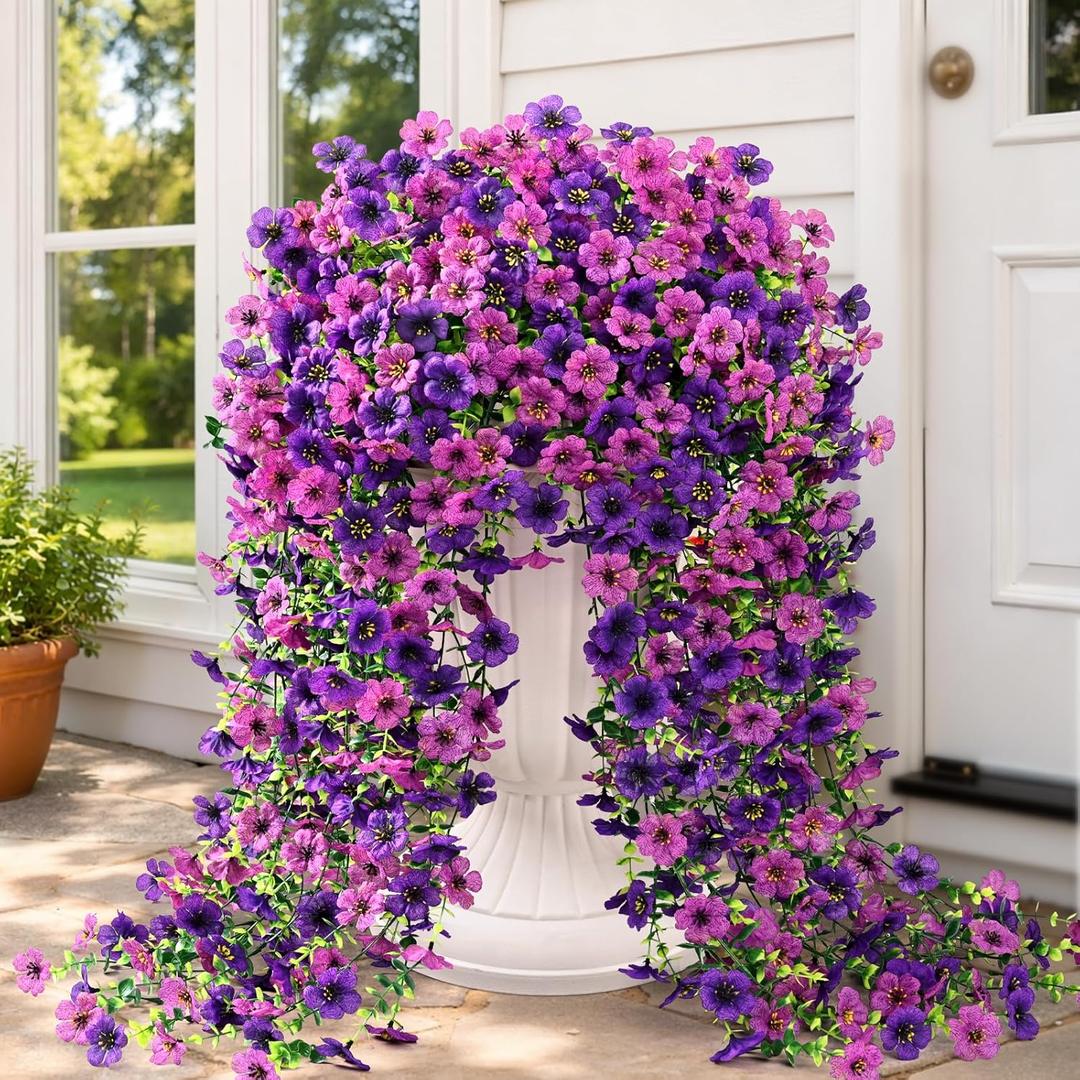 Yastouay 4 Pcs Artificial Flowers for Outdoors, UV Resistant Fake Outdoor Flowers, Realistic Artificial Plants & Flowers for Outdoor Porch Patio Window Garden Decor(Mixed Color Purple)