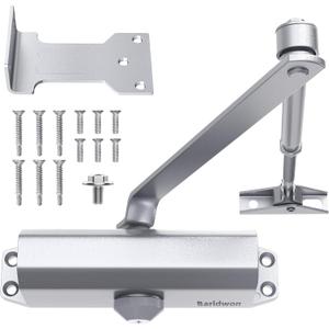 Commercial Grade Hydraulic Door Closer Large Size, Heavy Duty No Slam with Hold Open, Silver