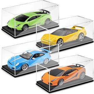 Hooqict 4 Pack 1/64 Display Case Clear Acrylic Model Car Display Case Toy Cars Plastic Storage Organizer, 4.17 x 1.81 x 1.81 Inch