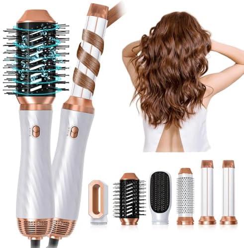 6 in 1 Hair Dryer Brush, Upgrade Detachable Blow Dryer Air Styler Wrap Curler, Hot Air Brush Curly Twist Curling Iron, Negative Ion Blow Dryer Hot Styler, Travel Hair Styling Tool