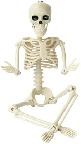 15.75" Skeleton Halloween Hangable Decorations, Plastic Full Skull Body with Rotatable Joint, Small Spooky Scary Skeletons for Outdoor, Indoor, Haunted House Party Prank Decor (1 Pcs)