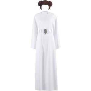 Women Princess Costume White Hooded Long Dress Robe with Belt Halloween Cosplay Party Outfit (White, XL)