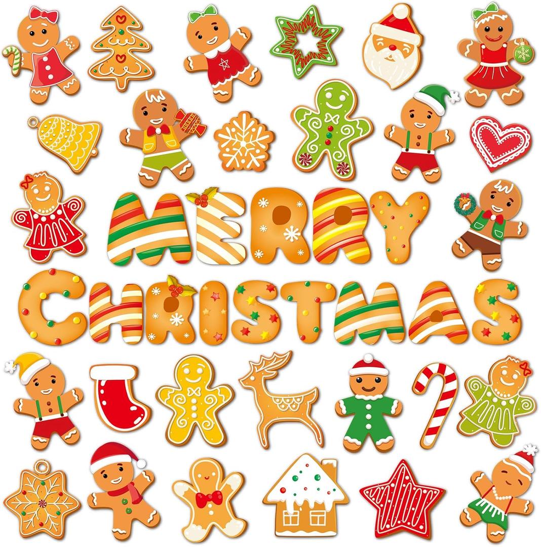 36 Pieces Christmas Magnets Supplies Xmas Refrigerator Magnetic Merry Christmas Fridge Magnet Stickers Happy Holiday Decoration for Car Mailbox Locker Fridge Cabinets Home Decor (Gingerbread)