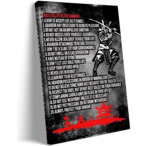 Japanese Samurai Poster Framed Life Rules Poster Vintage Wall Art Quote Artwork Black Inspirational Wall Art Home Decor Framed (16x24 inch) (24L" x 16W")