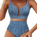 Herseas Womens 2 Piece High Waisted U Wire Bikini Set Floral Print Swimsuit Crisscross Back Bathing Suit Beach Swimwear (Blue, S)