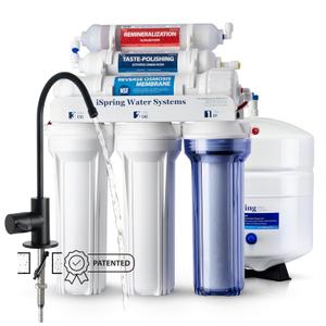 iSpring RCC7AK-BLK, NSF/ANSI 58 Certified, Alkaline 6-Stage Reverse Osmosis System with Stylish Black RO Faucet, pH+ Remineralization RO Water Filter System Under Sink