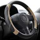 Elantrip Sport Leather Steering Wheel Cover 14 1/2 inch to 15 inch Universal, Padded Soft Grip Breathable for Car Truck SUV Jeep, Anti Slip Odorless Black and Beige