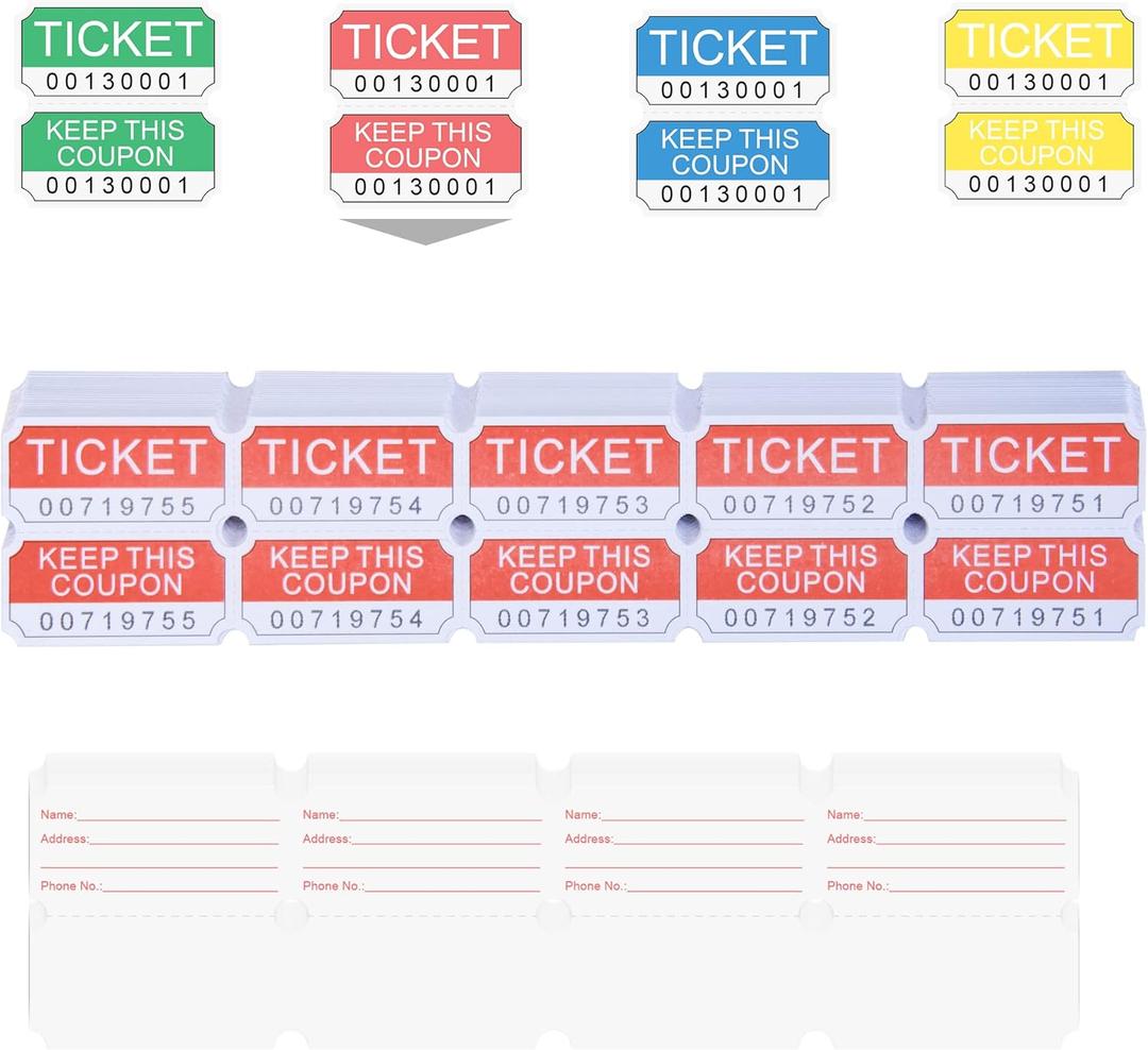 Pack of 4 L LIKED 200 Raffle Tickets, 50/50 Double Roll Tickets for Event, Raffles, Carnival, Door Prizes and Class Reward (Red)