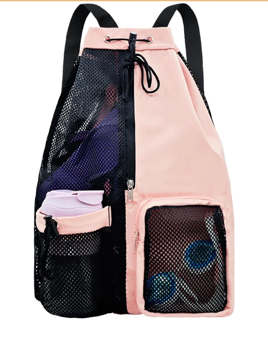 Mesh Beach Backpack with Wet Pocket Drawstring Pool Bag Waterproof Swimming Bag Gym Backpack for Men & Women