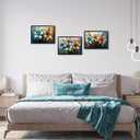 LevvArts Floral Wall Art Lily Flowers Painting Canvas with Black Frame Teal Brown and Gold Bathroom Wall Decor, 3 Packs