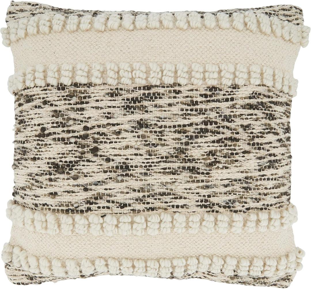 SARO LIFESTYLE Woven Textured Throw Pillow Cover, Ivory, 18"