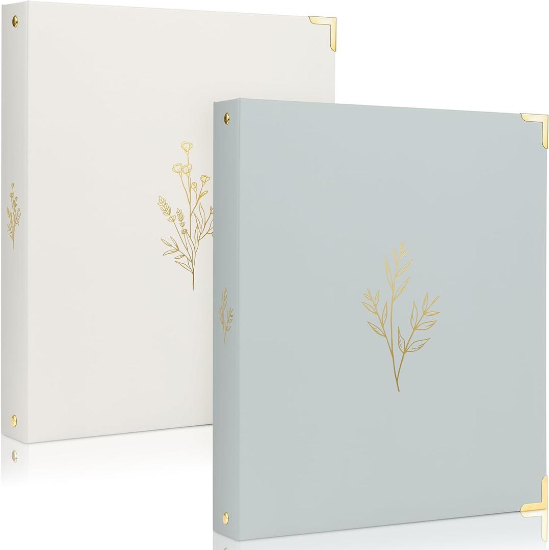Aesthetic 3 Ring Binder Set of 2 - Sturdy 1 Inch Binder Fits Letter Sized Paper - A Cute Holder for Women or Men with Pocket Easily Organizes Your Paperwork for School, Office or Work (Beige-blue)