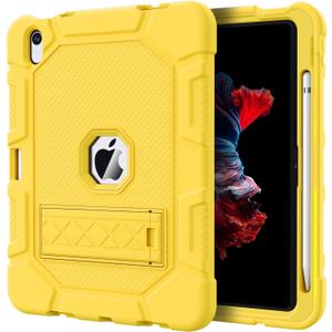 Azzsy Case for iPad 10th Generation 10.9 Inch 2022, [Built-in Pencil Holder] Heavy Duty Shockproof Rugged Protective Case for iPad 10.9 Inch 2022 Release, Yellow