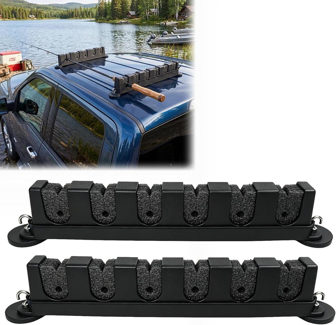 Magnetic Fishing Rod Holder for Truck Bed (2 Pack),Garage Door & SUV Fishing Rod Holder, No-Drill Truck Fishing Rod Rack for Garage Door, Pickup, Roof Rods Storage,Easy Portable & Organization