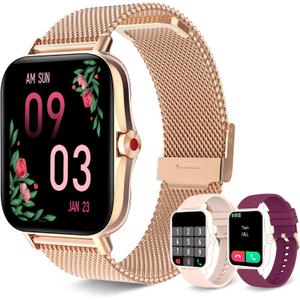 Iaret Smart Watch for Women(Call Receive/Dial), Fitness Tracker Waterproof Smartwatch for Android iOS Phones 1.7" HD Full Touch Screen Digital Watches with Heart Rate Sleep Monitor Pedometer (Rose Gold)