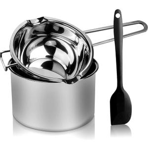 1000ML Double Boiler Pot with 2200ML Stainless Steel Pot and Silicone Spatula, Double Boiler Set for Melting Chocolate,Candy, Soap, Wax, Candle Making