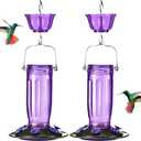 Kingsyard 2 Pack Glass Hummingbird Feeder for Outdoors, 16 Oz Wild Bird Feeder with 6 Feeding Ports Hanging for Garden Yard, Purple (Ant Moat Included)