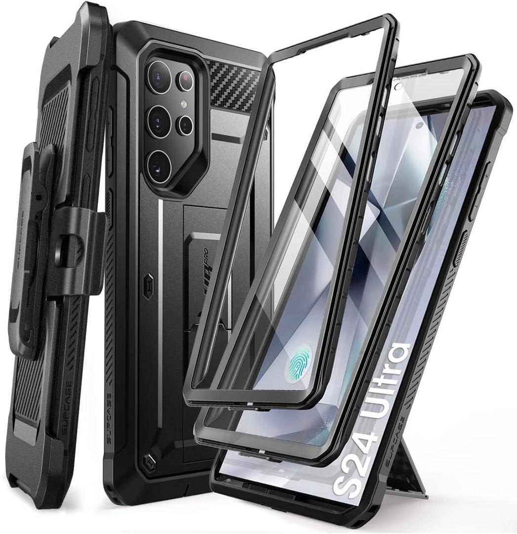 SUPCASE for Samsung Galaxy S24 Ultra Case with Stand, [Unicorn Beetle Pro] [2 Front Frames] [Built-in Screen Protector & Belt-Clip] Military-Grade Protection Phone Case for Galaxy S24 Ultra, Black
