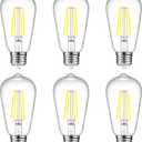 Ascher Vintage LED Edison Bulbs, 6W, Equivalent 60W, Non-Dimmable, Daylight 5000K, 700Lumens, ST58 Antique LED Filament Bulbs with 80+ CRI, E26 Medium Base, Clear Glass, Pack of 6