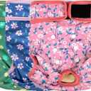 Langsprit Washable Female Dog Diapers - Doggie Reusable Diapers for Doggy Puppy Female in Period - Highly Absorbent Dog Heat Panties Flower-1 Large
