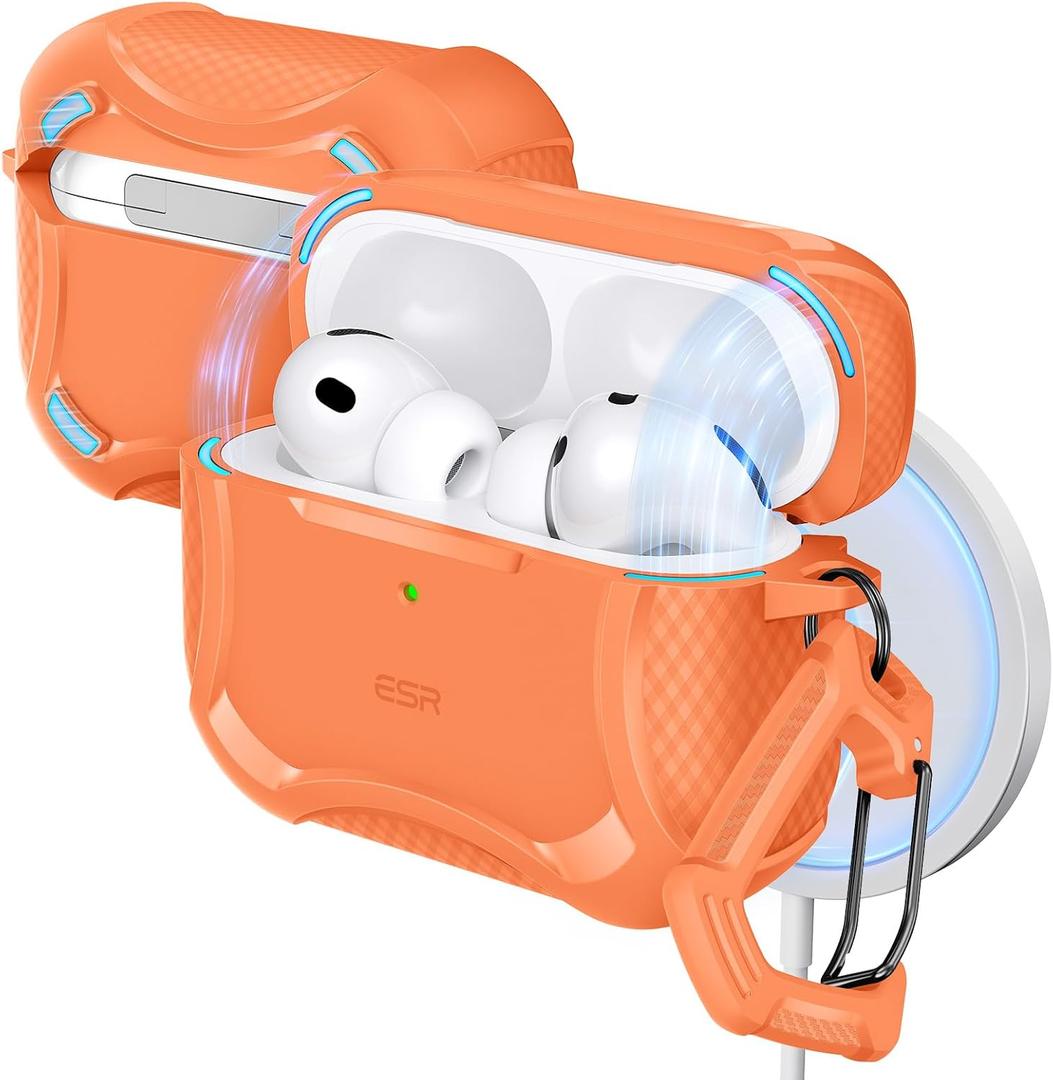 ESR for AirPods Pro 3 Case (2025), Compatible with Airpods Pro 3rd Generation (USB-C Cable), Magnetic Lid, MagSafe Ready, Powerful Drop Protection, Cyber Series, Orange