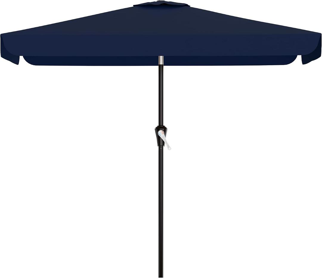 AreShark 6.5 x 10 FT Rectangular Valance Patio Umbrella, Outdoor Umbrella with Tilt and Crank, Market Table Umbrellas W/ 6 Ribs UV Protection for Garden, Deck, Backyard and Pool, Navy