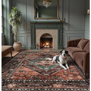 Lahome Area Rugs 9x12 Living Room - Non-Slip Ultra-Thin Washable Large Carpet, Non-Shedding Oriental Vintage Distressed Carpet Rug for Dining Room Bedroom Office