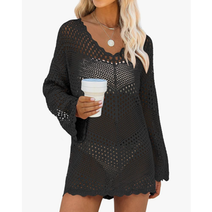 ANRABESS Women Swimsuit Crochet Swim Cover Up Summer Bathing Suit Swimwear V Neck Mesh Knit Beach Dress 2025 Vacation Outfits, L