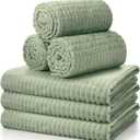 Buryeah 6 Pcs Flannel Fleece Throw Blanket Bulk 50 x 60 Inch Wedding Throw Blanket 3D Jacquard Grid Design Soft for Couch Sofa Chair Donation Homeless Gift (Sage Green)
