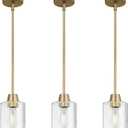3 Pack 1 Light Brass Pendant Lights Kitchen Island, Gold Modern Chandelier Clear Glass Shade, Adjustable Multiple Stems Rods Hanging Farmhouse E26 Socket Light for Dining Room Bedroom Bar