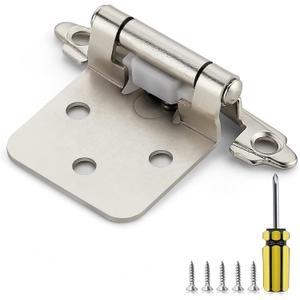 Ravinte 10 Pack 5 Pairs 1/2 Inch Overlay Cabinet Door Hinges Kitchen Satin Nickel Semi-Concealed Face Mount Self-Closing Cabinet Hinges with Bumpers & Screwdriver