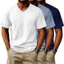 Evervibe 3 Pack Big and Tall Cotton T-Shirts for Men, Short Sleeve V Neck Oversized Tops Casual Summer Basic Plus Size Tees(Navy Blue, White, Light Blue, Large)