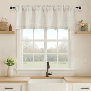 OVZME Natural Valance for Windows, Light Filtering Faux Linen Textured Small Short Valance Kitchen Curtain, Dual Rod Pocket Top Short Window Curtain for Bathroom Basement Farmhouse, 1 Piece, 60Wx16L