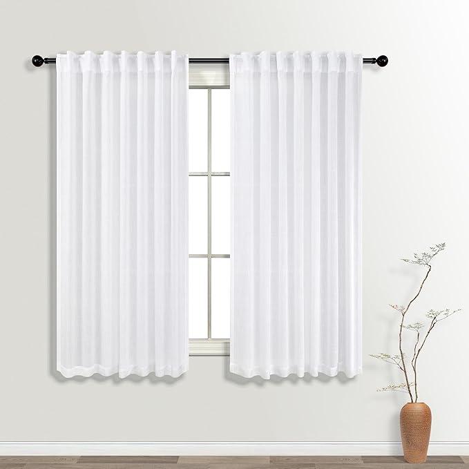 Back Tab Linen Sheer Curtains (108*52, 2 Panel)