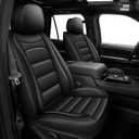 AOMSAZTO 7 Seat Cover Full Set Fit for Ford Expedition 2018-2025: Waterproof Leather Cushions Seat Cover Protector Compatible Airbag(7Seater, Black)