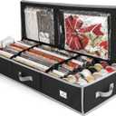 Hearth & Harbor Wrapping Paper Storage Container - Christmas Storage Bag with Interior Pockets - Gift Wrapping Organizer Storage Fits Up to 22 Rolls of 40" - Tear Proof Wrapping Paper Organizer (Medium, Black)