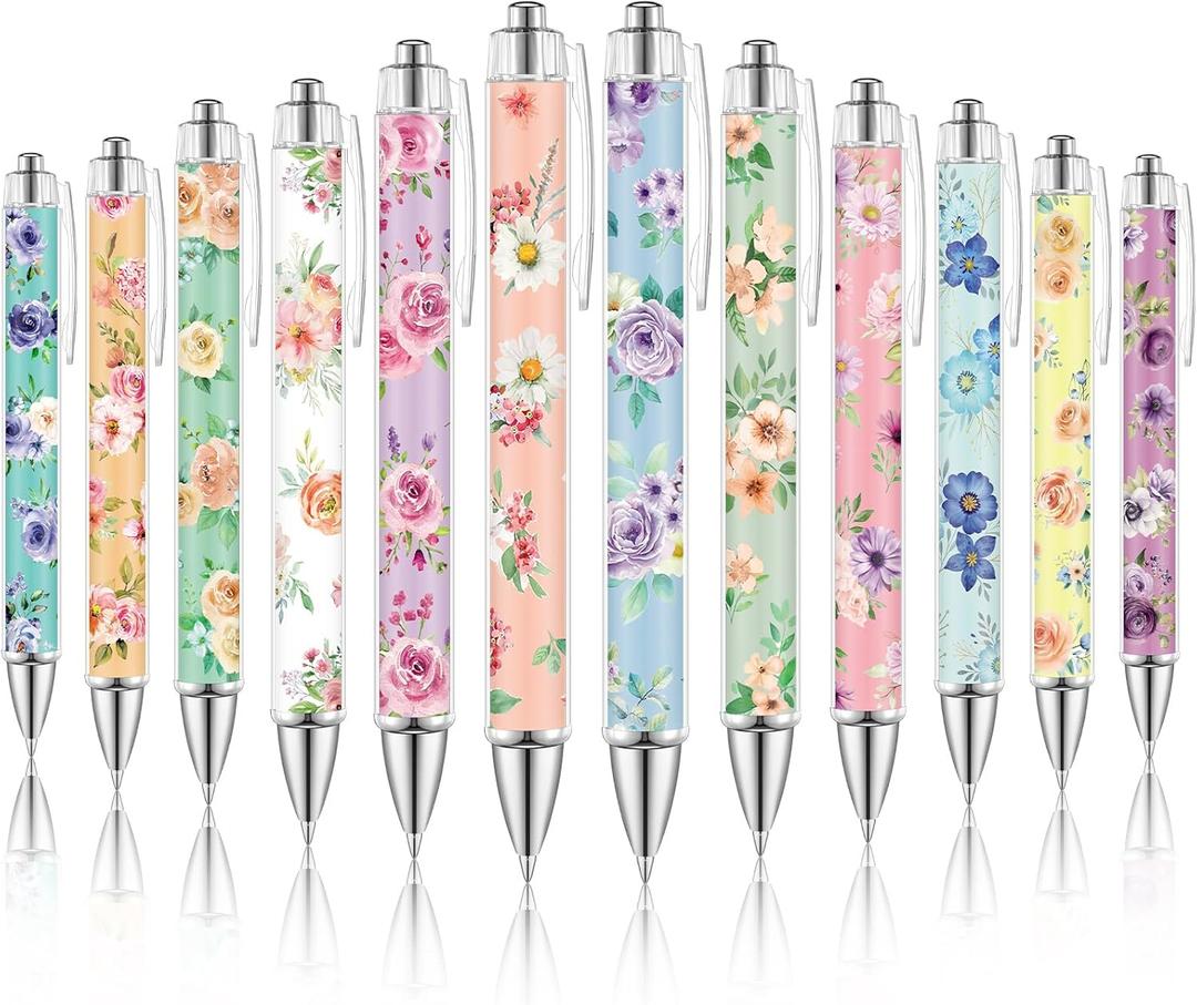 Dispowreath 12 Pcs Christmas Flower Pens Colorful Floral Ballpoint Pens Retractable Black Ink for Women Flower Writing Spring Journaling Floral Gifts Office Supplies Colleagues, Teachers, Students