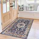 KOZYFLY Boho Area Rug 3x5 Ft Rugs for Entryway Washable Entry Rug Non Slip Door Mat Indoor Entrance Gold Navy Printed Faux Wool Vintage Kitchen Rug Throw Rugs for Entrance Kitchen Living Room