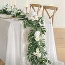 Ling's Moment Flower Garland - 6FT Eucalyptus & Rose - Sweetheart Table Decor for Wedding Reception, Artificial Floral Garland for Mantle, Spring Garden Ceremony, Christmas Decoration, Ivory White