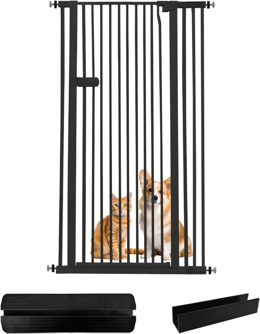 Lumizone Extra Tall Cat Gate 55.12" High Pressure Mounted Extra Wide 2025 New (17 Sizes) 1.37" Gap No Drilling Auto-Close One-Handed Operation Tall Pet Gate for Dogs(Black, 34.25"-38.38"/87-97CM)