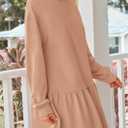 PRETTYGARDEN Womens Patchwork Sweatshirt Dress 2025 Fall Casual Long Sleeve Crewneck Pullover Cute Babydoll Mini Dresses (Nude Pink,X-Large) (XL)