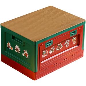 Japanese-style outdoor storage box camping folding box camping arrangement box car trunk wood cover industrial wind storage box (Christmas colors) (Red and green)