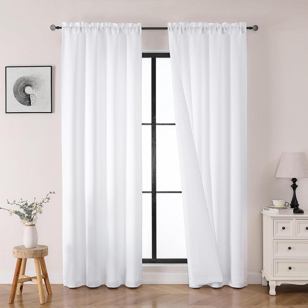 OWENIE Heidi White Curtains 84 Inch Long 2 Panels Set for Living Room Bedroom, Light Filtering Solid Fabric Window Curtains Drapes, Elegant Rod Pocket Curtains, 2 Pcs Each 40" W 84" L