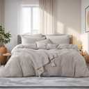 NEXHOME PRO Duvet Cover King Size, 100% Washed Cotton Orgnic Linen Like Textured Breathable Durable Comfy, Cream Grey (King (104"x90"), Cream Grey(no Comforter))