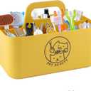 Dog Storage Organizer for Grooming Supplies,Portable Caddy Organizer for Pet Stuff,Divided Storage Bin for Dog Cat Grooming Kit,Dog Stuff Organizer with Handle for Shampoo,Clipper,Comb-Yeloow