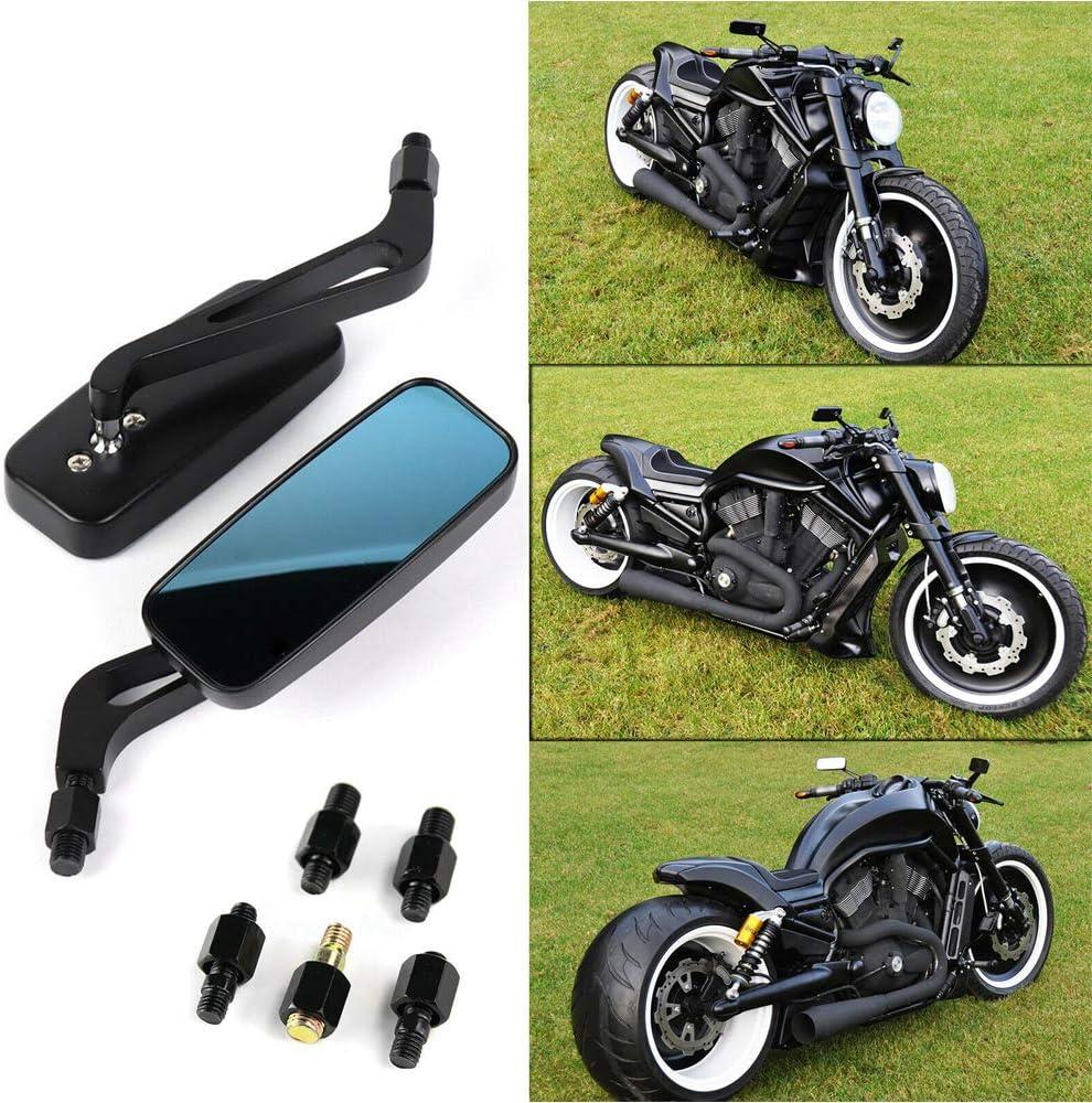 Universal Black Rectangle Bobber Mirrors Blue Mirror Reducing Glare Motorcycle Rear View Mirrors for Harley Honda Kawasaki Cruise Dirt Bike