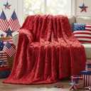 Horaldaily 4th of July Blanket Throw, Red Stars Patriotic Independence Memorial Day Soft Fuzzy Plush Faux Fur Cozy Blankets for Couch Sofa Bed Lounging, Ideal Gifts for Kids Adults Self, 50x60