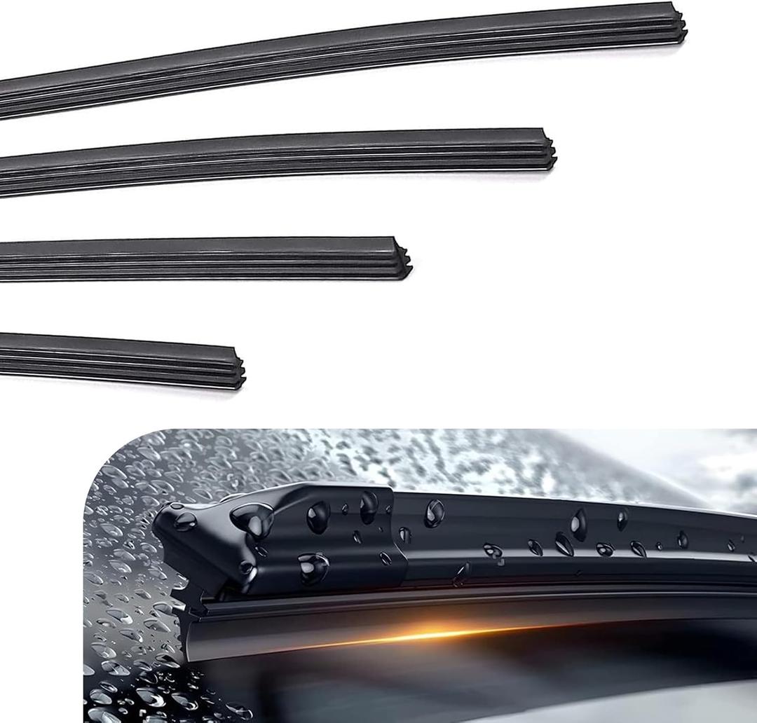 4 PCS Wiper Blade Refill, 28" Silicone Frameless Windshield Wiper Refills, Adjustable Wiper Blade Inserts, Universal Front Rear Windshield Wiper Baldes Rubber Strip for Most Cars (Black)